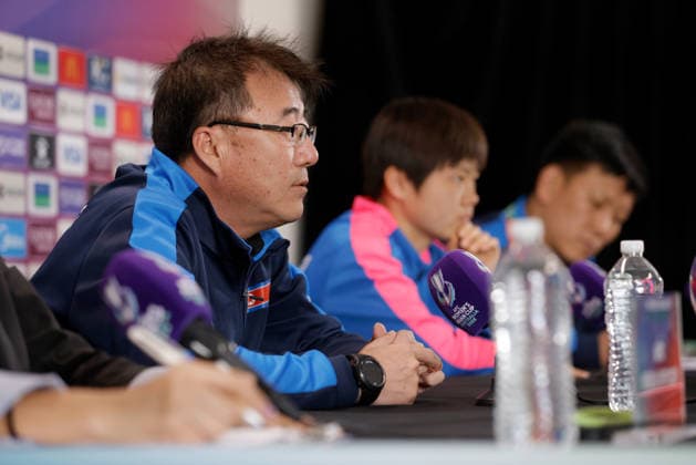 ASIAN CUP WOMEN NORTH KOREA PRESSER, Ri Song-ho, head coach of North Korea and player Choe Il-son of North Korea are seen during a North Korea Asian Cup press conferance at HBF Park, in Perth, Thursday, March 12, 2026. ( NO ARCHIVING PERTH WESTERN AUSTRALIA AUSTRALIA  Copyright: xRICHARDxWAINWRIGHTx 20260312140278036902