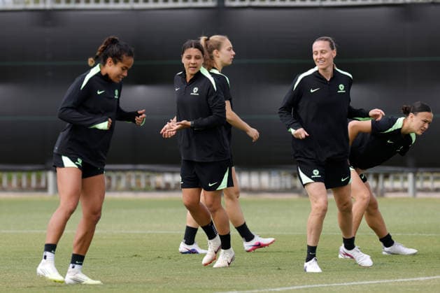 ASIAN CUP WOMEN AUSTRALIA TRAINING, Sam Kerr of Australia is seen with teammates during a Matildas training session at Sam Kerr Football Centre in Perth, Thursday, March 12, 2026. ( NO ARCHIVING PERTH WESTERN AUSTRALIA AUSTRALIA  Copyright: xRICHARDxWAINWRIGHTx 20260312125688990564