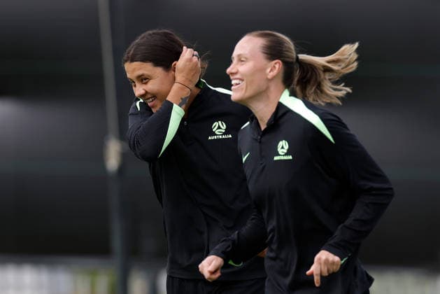 ASIAN CUP WOMEN AUSTRALIA TRAINING, Sam Kerr and Emily van Egmond of Australia are seen during a Matildas training session at Sam Kerr Football Centre in Perth, Thursday, March 12, 2026. ( NO ARCHIVING PERTH WESTERN AUSTRALIA AUSTRALIA  Copyright: xRICHARDxWAINWRIGHTx 20260312189578701309