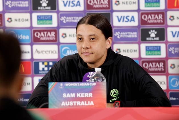 ASIAN CUP WOMEN AUSTRALIA PRESSER, Sam Kerr of Australia is seen during a Matildas Asian Cup press conference, PK, Pressekonferenz at HBF Park, in Perth, Thursday, March 12, 2026. ( NO ARCHIVING PERTH WESTERN AUSTRALIA AUSTRALIA  Copyright: xRICHARDxWAINWRIGHTx 20260312178957754183