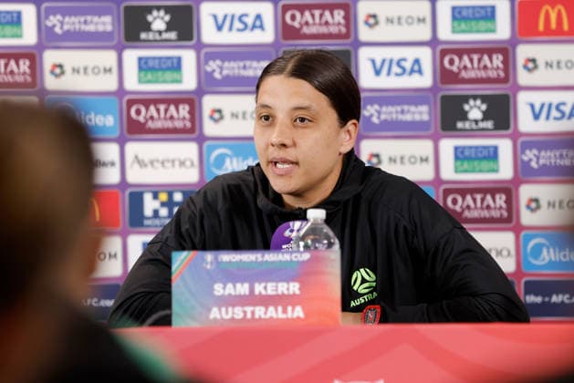 ASIAN CUP WOMEN AUSTRALIA PRESSER, Sam Kerr of Australia is seen during a Matildas Asian Cup press conference, PK, Pressekonferenz at HBF Park, in Perth, Thursday, March 12, 2026. ( NO ARCHIVING PERTH WESTERN AUSTRALIA AUSTRALIA  Copyright: xRICHARDxWAINWRIGHTx 20260312128866160550