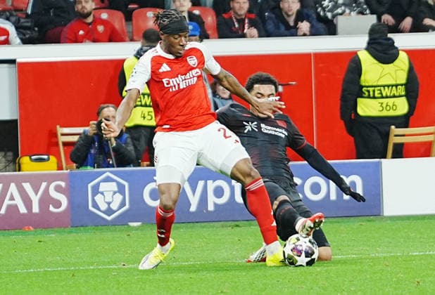 March 11, 2026, Chantepie, Bretagne, germany: Noni Madueke of FC Arsenal and Jarell Quansah of Bayer Leverkusen During the first leg of the Champions League Round of 8 between Bayer Leverkusen and FC Arsenal on March 11, 2026 at the BayArena in Leverkusen, Germany - photo Chantepie germany - ZUMAl193 20260311_zsp_l193_138 Copyright: xLaurentxLairysx