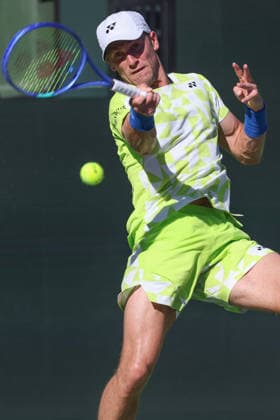 INDIAN WELLS, CA - MARCH 11: Casper Ruud (NOR) hits a forehand during the BNP Paribas Open on March 11, 2026 at Indian Wells Tennis Garden in Indian Wells, CA. (Photo by George Walker Icon Sportswire) TENNIS: MAR 11 BNP Paribas Open EDITORIAL USE ONLY Icon260311107
