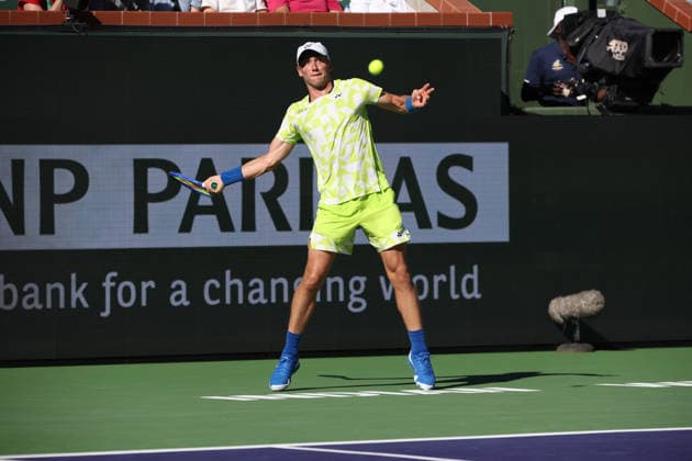 INDIAN WELLS, CA - MARCH 11: Casper Ruud (NOR) hits a forehand during the BNP Paribas Open on March 11, 2026 at Indian Wells Tennis Garden in Indian Wells, CA. (Photo by George Walker Icon Sportswire) TENNIS: MAR 11 BNP Paribas Open EDITORIAL USE ONLY Icon260311112