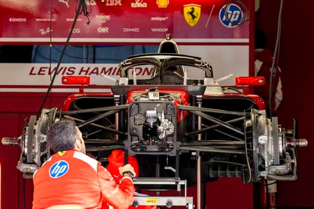 SHANGHAI Mechanics work on the car of Formula 1 driver Lewis Hamilton of Scuderia Ferrari HP during the Formula 1 China Shanghai media day at the Shanghai International Circuit on March 12, 2025 in Shanghai, China Photo by DeFodi Images