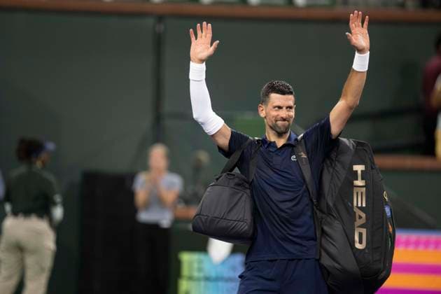 March 11, 2026, Indian Wells, California, USA: NOVAK DJOKOVIC of Serbia waves at the standing ovation crowd after being defeated by Jack Draper of Great Britain during their round of 16 match at the BNP Paribas Open at Indian Wells Tennis Garden on March 11, 2026 in Indian Wells, CA. Indian Wells USA - ZUMAl140 20260311_aap_l140_022 Copyright: xShelleyxLiptonx