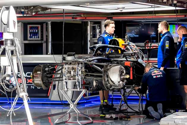 SHANGHAI Mechanics work on the car of Formula 1 driver Max Verstappen of Oracle Red Bull Racing during the Formula 1 China Shanghai media day at the Shanghai International Circuit on March 12, 2025 in Shanghai, China Photo by DeFodi Images