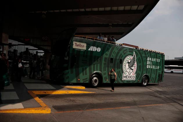 March 11, 2026, Mexico City, Cdmx, Mexico: At the Eastern Bus Terminal (TAPO), the bus company Autobuses de Oriente (ADO) unveiled the official bus of the Mexican National Football Team, which will transport them throughout the 2026 FIFA World Cup, WM, Weltmeisterschaft, Fussball This brand-new bus features details and logos of the team, along with the slogan Lovers of Pride. LUIS VALDIVIA FIGUEROA, General Manager of TAPO, emphasized that this initiative connects sports and national identity with the millions of football fans. Mexico City Mexico - ZUMAp204 20260311_zip_p204_031 Copyright: xJosuexPerezx