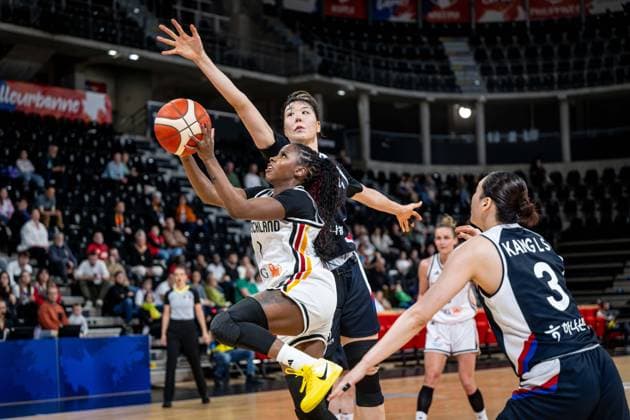 Basketball Villeurbanne 11 03 2026 Wommen™s Basketball World Cup 2026 Qualifying Tournament Germany GER South Korea KOR Alexis Peterson Germany, No 01 Jisu Park Korea, No 07