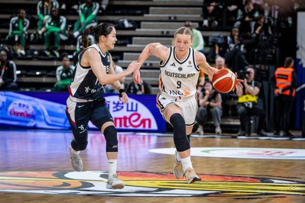 Basketball Villeurbanne 11 03 2026 Wommen™s Basketball World Cup 2026 Qualifying Tournament Germany GER South Korea KOR Emma Eichmeyer Germany, No 09 Sohee Park Korea, No 11
