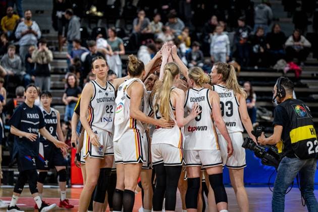 Basketball Villeurbanne 11 03 2026 Wommen™s Basketball World Cup 2026 Qualifying Tournament Germany GER South Korea KOR Team Germany Huddle
