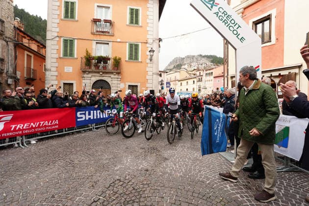 Start teh race during the 213-kilometer Stage 4 of the Tirreno-Adriatico cycling race from Tagliacozzo to Martinsicuro - Italy,- Thursday, March 12, 2026. - cycling .  Copyright: xMassimoxPaolone LaPressex