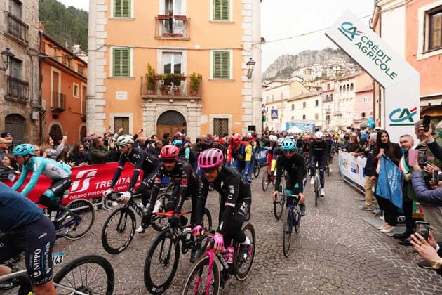 start the race during the 213-kilometer Stage 4 of the Tirreno-Adriatico cycling race from Tagliacozzo to Martinsicuro - Italy,- Thursday, March 12, 2026. - cycling .  Copyright: xMassimoxPaolone LaPressex