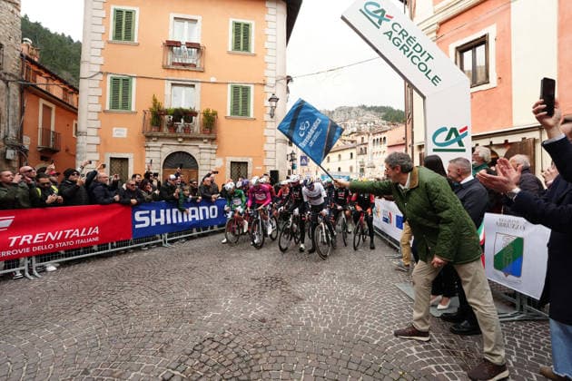 Start teh race during the 213-kilometer Stage 4 of the Tirreno-Adriatico cycling race from Tagliacozzo to Martinsicuro - Italy,- Thursday, March 12, 2026. - cycling .  Copyright: xMassimoxPaolone LaPressex