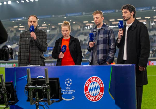10 03 2026, Football UEFA Champions League 2025 2026 Round of 16, Atalanta Bergamo FC Bayern Munich, in the New Balance Arena Bergamo, Italy , experts at the TV microphone, from left Tabea Kemme, Christoph Kramer, Mats Hummels,