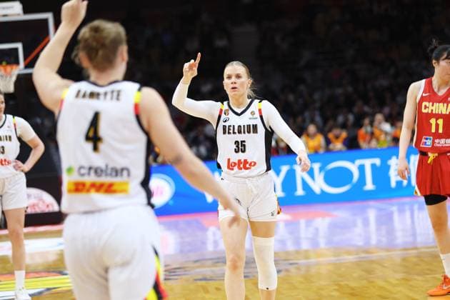 Belgium s Julie Vanloo celebrates during a basket game between China and Belgium s national team, Nationalteam Belgian Cats, in Wuhan, China, on Thursday 12 March 2026, the second game (out of 5) of the qualifications phase for the World Cup Basket tournament. NIKOLAxKRSTIC  x167247525x