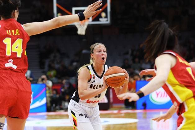 Belgium s Julie Allemand fights for the ball during a basket game between China and Belgium s national team, Nationalteam Belgian Cats, in Wuhan, China, on Thursday 12 March 2026, the second game (out of 5) of the qualifications phase for the World Cup Basket tournament. NIKOLAxKRSTIC  x167247698x