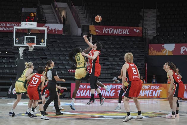 Australia v Japan - 2026 FIBA Women s Basketball World Cup qualification ISTANBUL, TURKIYE - MARCH 12: Players in action during 2026 FIBA Women s Basketball World Cup qualification Group C match between Australia and Japan at Basketball Development Center in Istanbul, Turkiye on March 12, 2026. Beyza Comert Anadolu Istanbul Turkey. Editorial use only. Please get in touch for any other usage.  Copyright: x2026xAnadoluxBeyzaxComertx