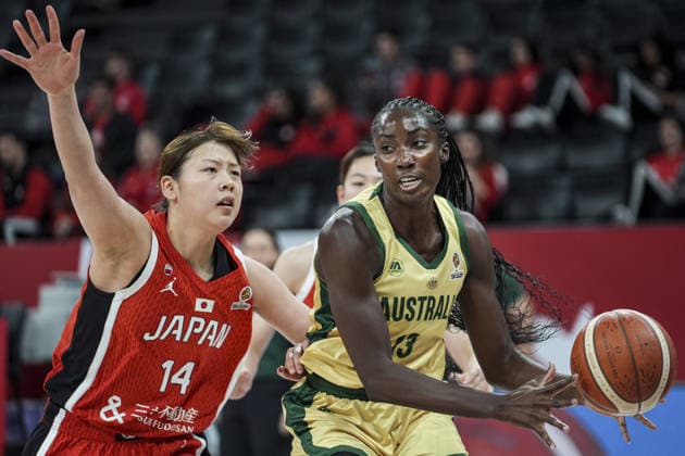 Australia v Japan - 2026 FIBA Women s Basketball World Cup qualification ISTANBUL, TURKIYE - MARCH 12: Ezi Magbegor of Australia in action against Azusa Asahina of Japan during 2026 FIBA Women s Basketball World Cup qualification Group C match between Australia and Japan at Basketball Development Center in Istanbul, Turkiye on March 12, 2026. Beyza Comert Anadolu Istanbul Turkey. Editorial use only. Please get in touch for any other usage.  Copyright: x2026xAnadoluxBeyzaxComertx