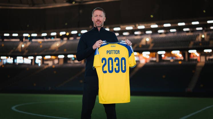 260312 Graham Potter poses for a portrait after extending his contract as Swedish national team captain until 2030 on March 12, 2026 in Stockholm  Copyright: KLARAxJOHANSSON BB260312BB590