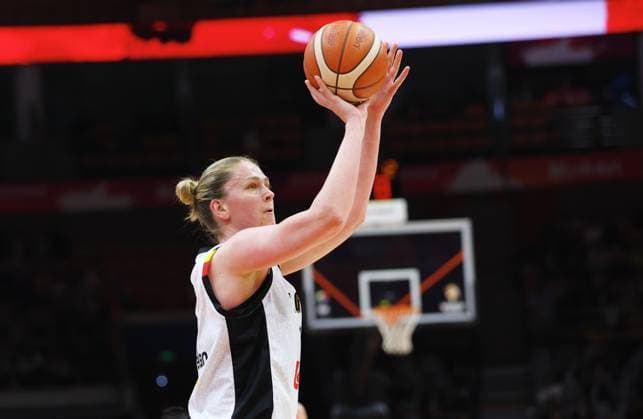 Belgium s Emma Meesseman fights for the ball during a basket game between China and Belgium s national team, Nationalteam Belgian Cats, in Wuhan, China, on Thursday 12 March 2026, the second game (out of 5) of the qualifications phase for the World Cup Basket tournament. NIKOLAxKRSTIC  x167251261x