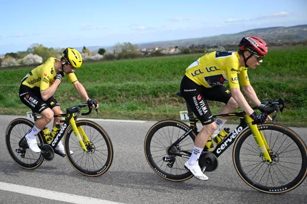 Paris Nice 2026 Stage 5 COLOMBIER-LE-VIEUX, FRANCE - MARCH 12 : Vingegaard Jonas (DEN) of Team Visma I Lease a Bike, Campenaerts Victor (BEL) of Team Visma I Lease a Bike during stage 5 of the 84th edition of Paris - Nice an UCI World Tour 2.UWT cycling road race stage for Men Elite of 205.4 km with start in Cormoranche-sur-Saone and finish in Colombier-le-Vieux on March 12, 2026 in Colombier-le-Vieux, France, 12 03 2026 ( Motordriver Guy De Vuyst - Colombier-le-Vieux France  Copyright: xNicoxVereeckenx