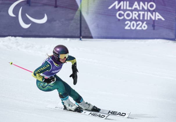 ITALY, CORTINA D AMPEZZO - MARCH 12, 2026: Liana France of Australia competes in a women s para alpine skiing giant slalom standing event at the Tofane Alpine Skiing Centre during the 2026 Winter Paralympic Games, in Cortina d Ampezzo, Province of Belluno. Mikhail Tereshchenko TASS  89926059
