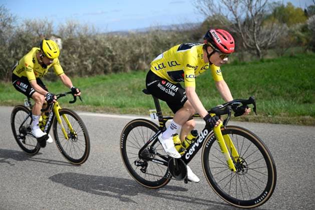 Paris Nice 2026 Stage 5 COLOMBIER-LE-VIEUX, FRANCE - MARCH 12 : Vingegaard Jonas (DEN) of Team Visma I Lease a Bike and Campenaerts Victor (BEL) of Team Visma I Lease a Bike during stage 5 of the 84th edition of Paris - Nice an UCI World Tour 2.UWT cycling road race stage for Men Elite of 205.4 km with start in Cormoranche-sur-Saone and finish in Colombier-le-Vieux on March 12, 2026 in Colombier-le-Vieux, France, 12 03 2026 ( Motordriver Guy De Vuyst - Colombier-le-Vieux France  Copyright: xNicoxVereeckenx