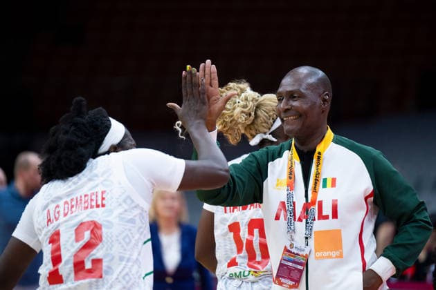 (260312) -- WUHAN, March 12, 2026 -- Oumarou Sidiya (R), head coach of Mali, celebrates after the group A match between the Czech Republic and Mali at FIBA Women s World Cup Qualifying Tournaments in Wuhan, central China s Hubei Province, Feb. 12, 2026. ) (SP)CHINA-WUHAN-FIBA-WOMEN S WORLD CUP 2026-QUALIFYING-MLI VS CZE(CN) WuxZhizun 