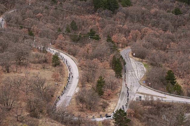 Them pack rides during the 213-kilometer Stage 4 of the Tirreno-Adriatico cycling race from Tagliacozzo to Martinsicuro - Italy,- Thursday, March 12, 2026. - cycling .  Copyright: xMarcoxAlpozzi LaPressex