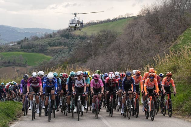 The race during the 213-kilometer Stage 4 of the Tirreno-Adriatico cycling race from Tagliacozzo to Martinsicuro - Italy,- Thursday, March 12, 2026. - cycling .  Copyright: xMarcoxAlpozzi LaPressex