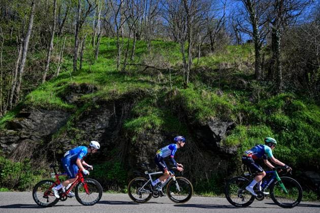 French Remi Cavagna of Groupama-FDJ United, Russian Aleksandr Vlasov of Red Bull-BORA-hansgrohe and French Nicolas Prodhomme of Decathlon CMA CGM Team pictured in action during the fifth stage of 84th edition of the Paris-Nice cycling race, a race from Cormoranche-sur-Saone to Colombier-le-Vieux (205,4km), on Thursday 12 March 2026. DAVIDxPINTENS  x167256860x