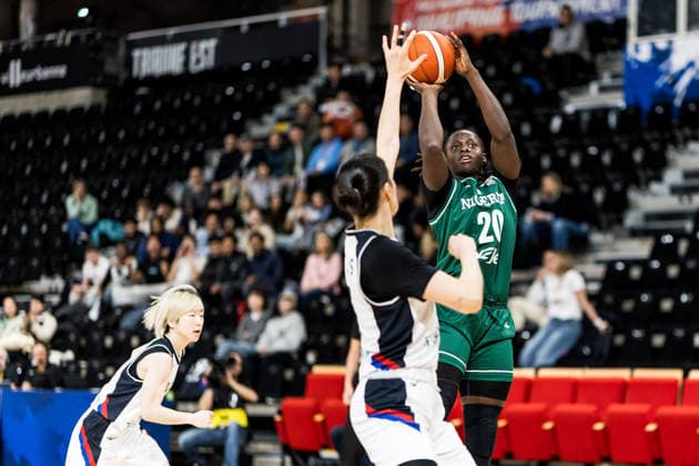 LYON-VILLEURBANNE, FRANCE - MARCH 12: Murjanatu Musa (Nigeria, 20) controls the ball during the FIBA Women™s World Cup Qualifying Tournament match between Republic of Korea (KOR) vs. Nigeria (NGR) at Astroballe on matchday 2 of the FIBA Women™s World Cup Qualifying Tournament on March 12, 2026 in Lyon-Villeurbanne, France. France Copyright: xSteffiexWunderlx