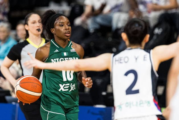 LYON-VILLEURBANNE, FRANCE - MARCH 12: Promise Amukamara (Nigeria, 10) controls the ball during the FIBA Women™s World Cup Qualifying Tournament match between Republic of Korea (KOR) vs. Nigeria (NGR) at Astroballe on matchday 2 of the FIBA Women™s World Cup Qualifying Tournament on March 12, 2026 in Lyon-Villeurbanne, France. France Copyright: xSteffiexWunderlx