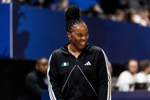 LYON-VILLEURBANNE, FRANCE - MARCH 12: Rena Wakama (Head Coach Nigeria) smiling during the FIBA Women™s World Cup Qualifying Tournament match between Republic of Korea (KOR) vs. Nigeria (NGR) at Astroballe on matchday 2 of the FIBA Women™s World Cup Qualifying Tournament on March 12, 2026 in Lyon-Villeurbanne, France. France Copyright: xSteffiexWunderlx