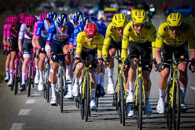 Danish Jonas Vingegaard of Team Visma-Lease a Bike pictured in action during the fifth stage of 84th edition of the Paris-Nice cycling race, a race from Cormoranche-sur-Saone to Colombier-le-Vieux (205,4km), on Thursday 12 March 2026. DAVIDxPINTENS  x167264476x