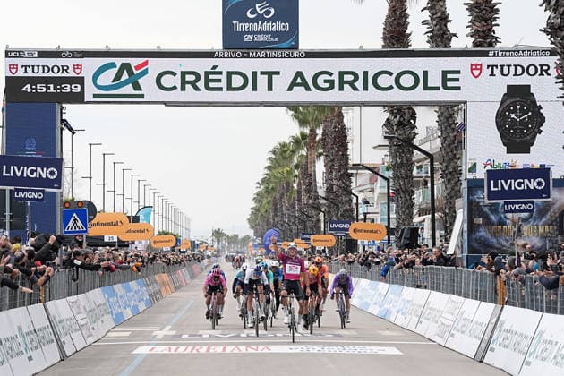 Van Der Poel Mathieu Of Alpecin-Premier Tech winner on the finish line during the 213-kilometer Stage 4 of the Tirreno-Adriatico cycling race from Tagliacozzo to Martinsicuro - Italy,- Thursday, March 12, 2026. - cycling .  Copyright: xMarcoxAlpozzi LaPressex