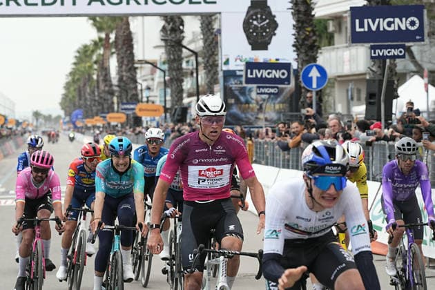 Van Der Poel Mathieu Of Alpecin-Premier Tech winner on the finish line during the 213-kilometer Stage 4 of the Tirreno-Adriatico cycling race from Tagliacozzo to Martinsicuro - Italy,- Thursday, March 12, 2026. - cycling .  Copyright: xMarcoxAlpozzi LaPressex