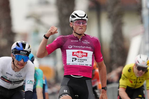 Van Der Poel Mathieu Of Alpecin-Premier Tech winner of the stage during the 213-kilometer Stage 4 of the Tirreno-Adriatico cycling race from Tagliacozzo to Martinsicuro - Italy,- Thursday, March 12, 2026. - cycling .  Copyright: xMassimoxPaolone LaPressex