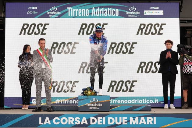 Van Der Poel Mathieu Of Alpecin-Premier Tech on the podium during the 213-kilometer Stage 4 of the Tirreno-Adriatico cycling race from Tagliacozzo to Martinsicuro - Italy,- Thursday, March 12, 2026. - cycling .  Copyright: xMassimoxPaolone LaPressex