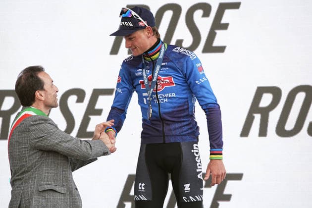 Van Der Poel Mathieu Of Alpecin-Premier Tech on the podium during the 213-kilometer Stage 4 of the Tirreno-Adriatico cycling race from Tagliacozzo to Martinsicuro - Italy,- Thursday, March 12, 2026. - cycling .  Copyright: xMarcoxAlpozzi LaPressex