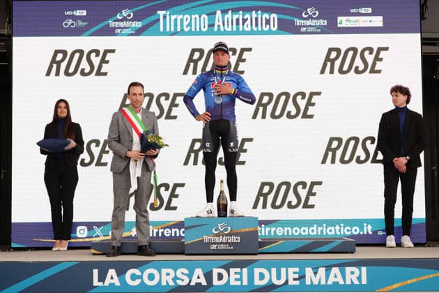 Van Der Poel Mathieu Of Alpecin-Premier Tech on the podium during the 213-kilometer Stage 4 of the Tirreno-Adriatico cycling race from Tagliacozzo to Martinsicuro - Italy,- Thursday, March 12, 2026. - cycling .  Copyright: xMassimoxPaolone LaPressex