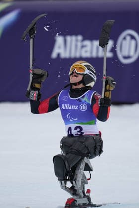 (260312) -- CORTINA D AMPEZZO, March 12, 2026 -- Anna-Lena Forster of Germany celebrates after crossing the finish line during the para alpine skiing women s giant slalom sitting event at the Milan-Cortina 2026 Paralympic Winter games, Winterspiele,Spiele, Summer games in Cortina D ampezzo, Italy, March 12, 2026. ) (SP)ITALY-CORTINA D AMPEZZO-PARALYMPIC WINTER GAMES-PARA ALPINE SKIING-WOMEN S GIANT SLALOM-SITTING MuxYu 