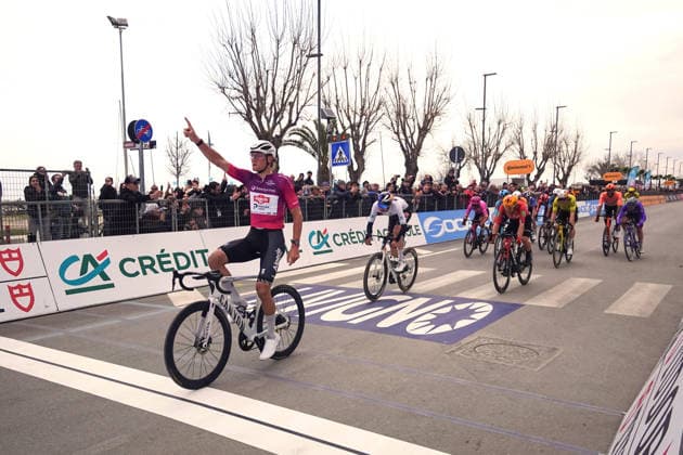 Van Der Poel Mathieu Of Alpecin-Premier Tech winner on the finish line during the 213-kilometer Stage 4 of the Tirreno-Adriatico cycling race from Tagliacozzo to Martinsicuro - Italy,- Thursday, March 12, 2026. - cycling .  Copyright: xMassimoxPaolone LaPressex
