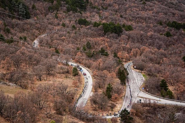 The pack rides during the 213-kilometer Stage 4 of the Tirreno-Adriatico cycling race from Tagliacozzo to Martinsicuro - Italy,- Thursday, March 12, 2026. - cycling .  Copyright: xMarcoxAlpozzi LaPressex