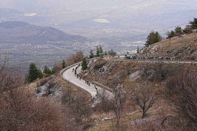 The pack rides during the 213-kilometer Stage 4 of the Tirreno-Adriatico cycling race from Tagliacozzo to Martinsicuro - Italy,- Thursday, March 12, 2026. - cycling .  Copyright: xMarcoxAlpozzi LaPressex