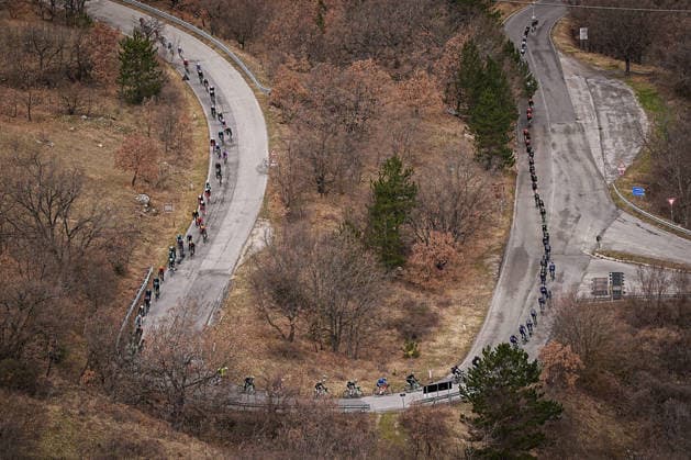 The pack rides during the 213-kilometer Stage 4 of the Tirreno-Adriatico cycling race from Tagliacozzo to Martinsicuro - Italy,- Thursday, March 12, 2026. - cycling .  Copyright: xMarcoxAlpozzi LaPressex