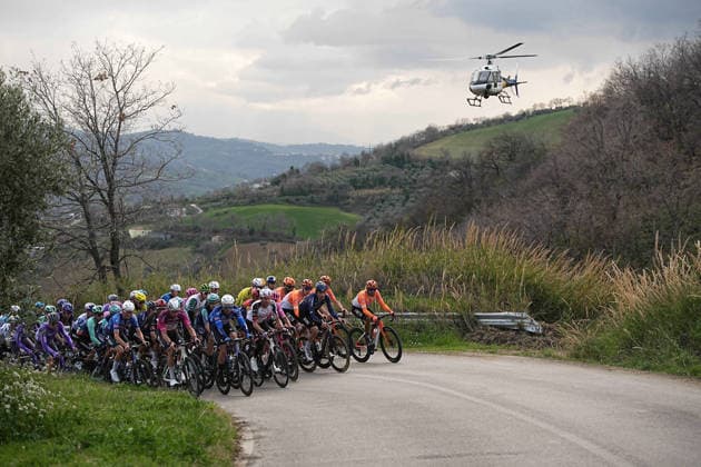 The pack rides during the 213-kilometer Stage 4 of the Tirreno-Adriatico cycling race from Tagliacozzo to Martinsicuro - Italy,- Thursday, March 12, 2026. - cycling .  Copyright: xMarcoxAlpozzi LaPressex