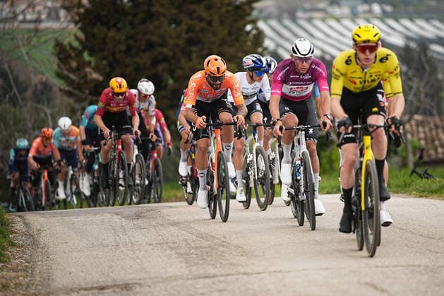 Ganna Filippo Of Ineos Grenadiers, Pellizzari Giulio Of Red Bull - Bora - Hansgrohe and Van Der Poel Mathieu Of Alpecin-Premier Tech during the 213-kilometer Stage 4 of the Tirreno-Adriatico cycling race from Tagliacozzo to Martinsicuro - Italy,- Thursday, March 12, 2026. - cycling .  Copyright: xMarcoxAlpozzi LaPressex