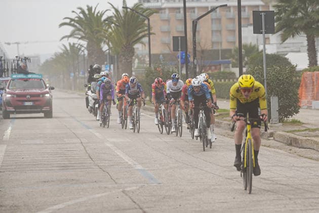 The pack rides during the 213-kilometer Stage 4 of the Tirreno-Adriatico cycling race from Tagliacozzo to Martinsicuro - Italy,- Thursday, March 12, 2026. - cycling .  Copyright: xMarcoxAlpozzi LaPressex